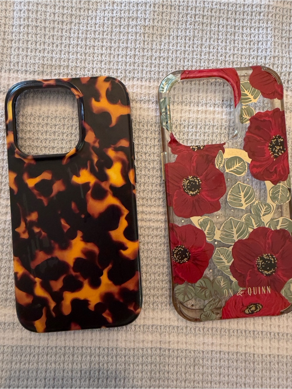 Bundle of 2 iPhone 14 Pro phone cases Tortoise brown/ Floral Red Phone Case